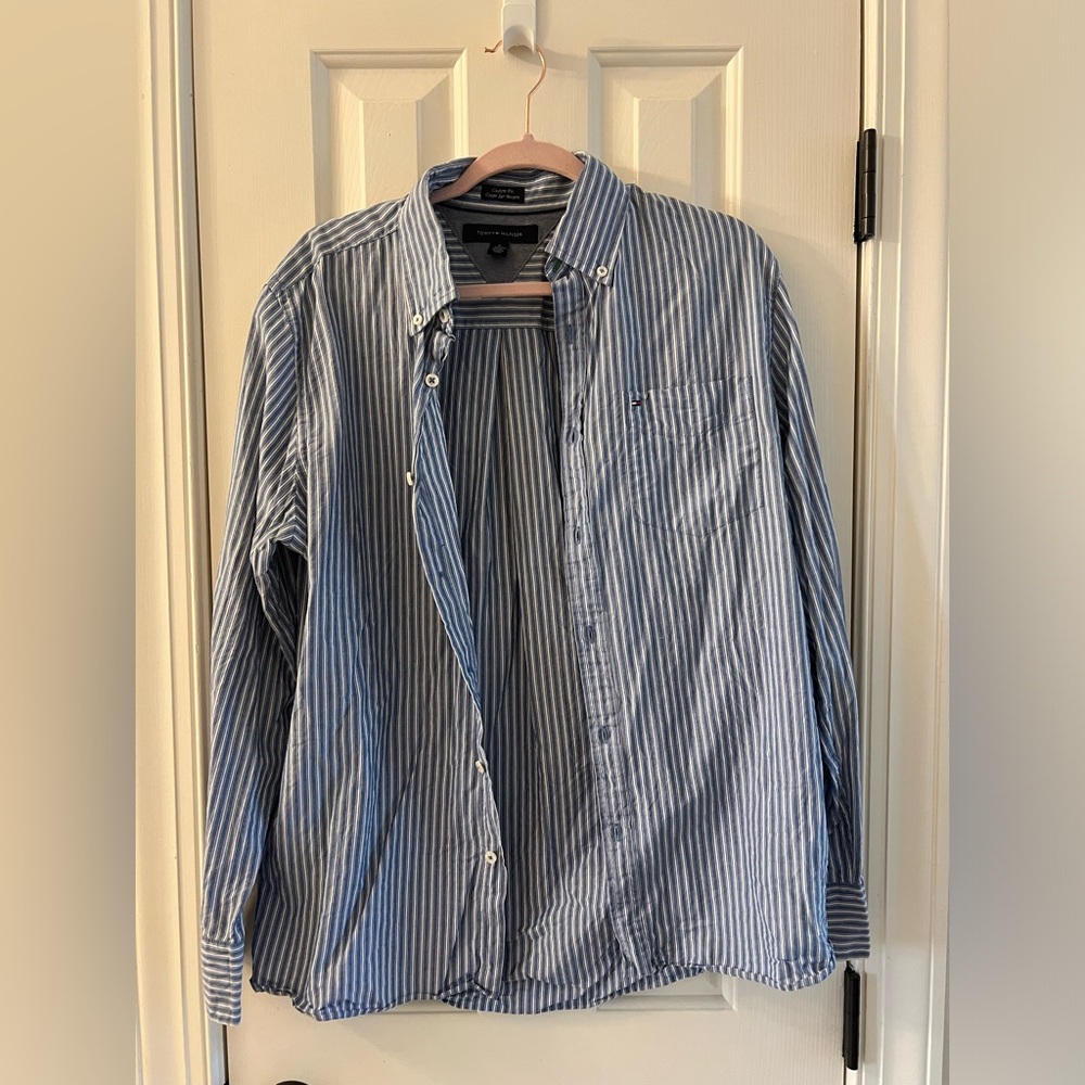 Tommy Hilfiger Blue Striped Button Down Shirt